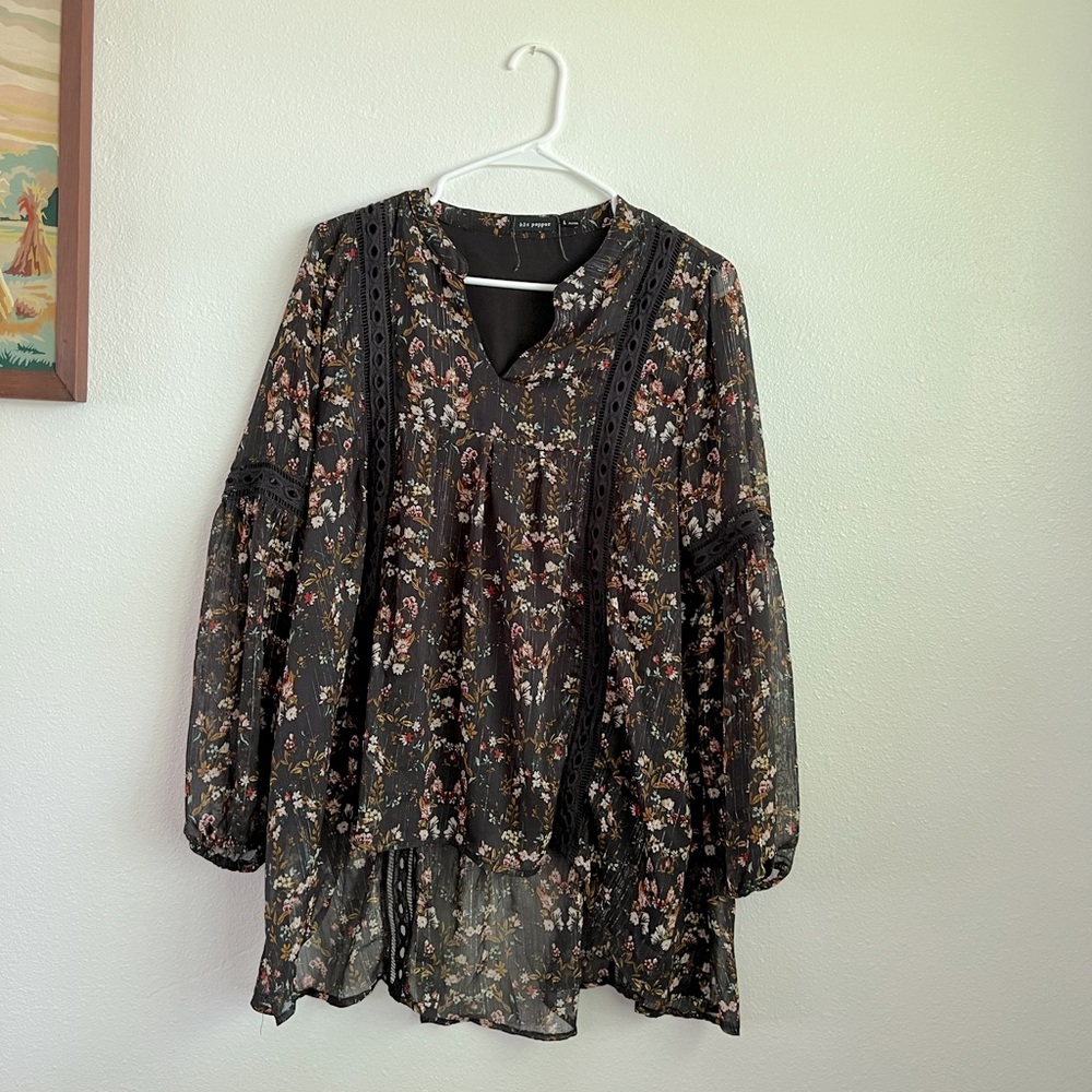 Blu Pepper Black Floral High Low Tunic